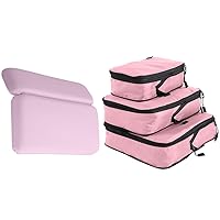 Gorilla Grip Bath Pillow for Tub and Compression Packing Cubes, Bath Pillow 14.5x11, Strong Suction Waterproof Headrest, Packing Cubes 3 Piece, Suitcases and Luggage, Both in Pink, 2 Item Bundle