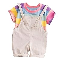 Boys Sweatshirt Set Toddler Baby Boy Kids Rainbow Stripe Tops T-Shirt Straps Pants Outfits Set (Khaki, 12-18 Months)