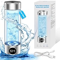 Newest Hydrogen Water Bottle, Hydrogen Water Bottle Generator, 5 Min Electrolysis, LCD Screen, Power Display, Electrolysis Timer, for Office, Travel, Gift for Love, Silver