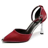 Women Pointed Toe D’Orsay Pumps Metal High Heels Satin Formal Ankle Strap Classic Bridal Party Shoes