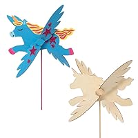 Baker Ross FE257 Unicorn Wooden Windmill Kits - Pack of 3, for Kids Arts and Crafts Projects, Wooden Crafts for Children to Decorate, Personalize and Display