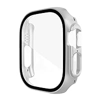 KGFCE Glass PC Case for Apple Watch Ultra 49mm Series 8 SE 2022 Protective Frame Bumper Watch Cover for iWatch 8 41mm 45mm 40 44mm Case (Color: Silver, Size: iWatch 8 45mm)