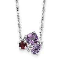 925 Sterling Silver Rhodium Amethyst Pink Quartz Garnet/White Topaz Necklace 18 Inch Measures 12.07mm Wide Jewelry for Women