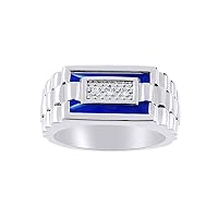 RYLOS Mens Rings 14K White Gold - Mens Diamond & Blue Onyx / Quartz Ring . Stone is Special Cut f this Ring. Designer Style Rings For Men Mens Jewelry Gold Rings