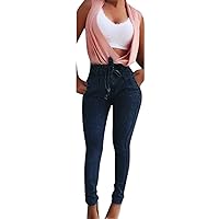 Denim Pull On Jeans for Women Belted Stretch Trendy 2024 Curvy Skinny Denim Pants Elastic Slim Fit Fall High Waist