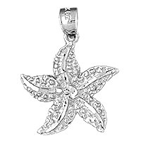 18K White Gold Starfish Pendant, Made in USA