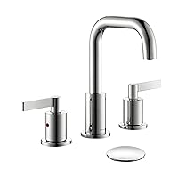 Chrome 8 Inch Widespread Bathroom Sink Faucet 3 Holes with Drain Assembly, High Arc Modern Two Handle Bathroom Vanity Lavatory Faucet with Brass 360° Swivel Spout, TAF288S-CP