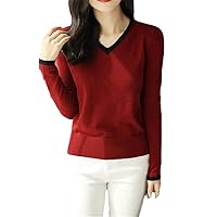 Vintage V-Neck Thin Sweater Women Korean Patchwork Knitwear Elegant OL Base Loose Knit Pullover