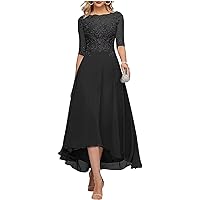 Lace Appliques Mother of The Bride Dress 3/4 Sleeves A line Tea Length Chiffon Formal Wedding Party Prom Gowns for Women