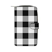 Black and White Buffalo Check Funny RFID Blocking Wallet Slim Clutch Organizer Purse with Credit Card Slots for Men and Women