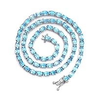 ANGEL SALES 10.00 Ct Oval Cut Blue Topaz 18 Inch Tennis Necklace For Girl's & Women's 14K White Gold Finish