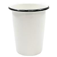 Tablecraft Enamelware Collection Black Rim Solid White Enamel Round Tumbler Cup, Camping, RV, Farmhouse, Home & Restaurant Use Porcelain Over Steel, Classic, Vintage, Boho, Retro, 16.9 oz