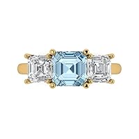 Clara Pucci 3.35 Square Emerald Baguette cut 3 Stone W/Accent Natural Aquamarine Anniversary Promise Bridal ring 18K Yellow Gold