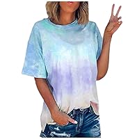 Womens Summer Tops Cute Crewneck Short Sleeve Tie Dye T-Shirts Lightweight Graphic Tees Tshirt Loose Tunics Blouses