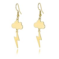 Stainless Steel Gold Plated Cloud Lightning Bolt Dangle Drop Earrings Weather Earring for Girls
