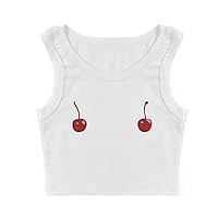 Women Y2k Graphic Tank Tops Cute Fruit Print Sleeveless Slim Cami Vests Summer Vintage Aesthetic Going Out Baby Tees