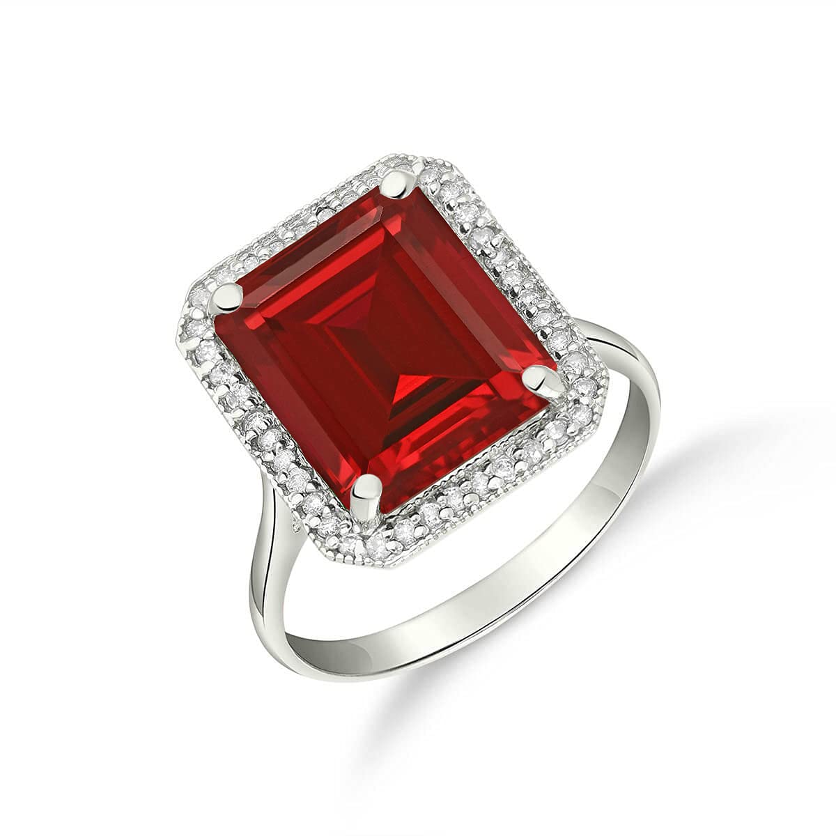 Galaxy Gold GG 7.45 ct 14k Solid Gold Emerald Cut Ruby Halo Diamond Ring 4894 (White-Gold, 8.5)