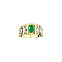 RYLOS Classic Style Ring with 7X5MM Oval Gemstone & Diamond Accent – Elegant Birthstone Jewelry for Women and Girls in Yellow Gold Plated Silver – Available in Sizes 5-10