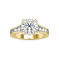 VVS Certified Solitaire Ring in 14K White/Yellow/Rose Gold with 1.2 Ct Baguette Natural & 2.5 Ct Center Round Moissanite Diamond Engagement Ring for Women | Promise Ring for Her (IJ-SI, G-VS2)
