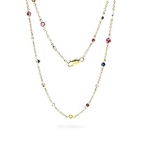 Diamond and Multi Color Gemstone Chain Necklace 24