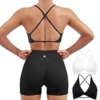 SUUKSESS Women 2 Piece Open Back Strappy Sports Bra Pack Twist V Neck Workout Crops