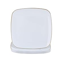 Party Plastic Plates – Gold Rim Square - 10 Count- Elegant Premium Durable Plates for Versatile Celebrations (7.5”)