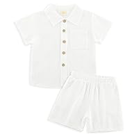 Linen Baby Clothes for Summer Vacation & Beach Hiking, Linen Short with Cotton Linen Top for Girls & Boys