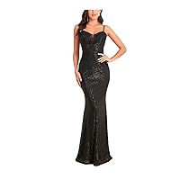 Women Sexy Suspenders Sequin Black Evening Dress Guest Wedding Party Bodycon Mermaid Cocktail Long Dress