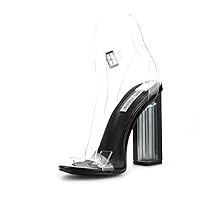 Cape Robbin Maria-2 Clear Chunky Block High Heels for Women, Transparent Strappy Open Toe Shoes Heels for Women