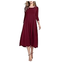 Women's Casual Dresses Temperament Round Neck Long Sleeve Solid Color Swing Dress