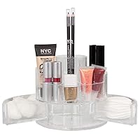 Home Basics Round Shatter Resistant 5 Compartment Plastic Compact Vanity Cosmetic, Makeup and Jewelry Palette Organizer Fits Jewelry, Makeup Brush, Lipsticks (Clear)
