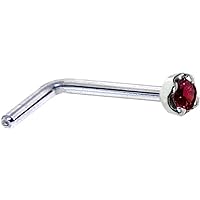 Body Candy Solid 18k White Gold 1.5mm (0.015 cttw) Genuine Red Diamond L Shaped Nose Stud Ring 20 Gauge 1/4