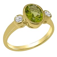 Solid 18k Yellow Gold Natural Peridot & Diamond Womens Trilogy Ring - Sizes 4 to 12 Available