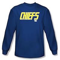 Slap Shot T-Shirt Hockey Chiefs Logo Adult Royal Blue Long Sleeve Shirt