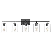 Aipsun 5 Lights Black Vanity Lights Fixtures Over Mirror with Clear Glass Shades Industrial Wall Light Fixture for Bathroom(Exclude Bulb)