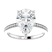 Riya Gems 3.50 CT Pear Cut Colorless Moissanite Engagement Ring Wedding/Bridal Rings, Diamond Ring, Anniversary Solitaire Halo Accented Promise Vintage Antique Gold Silver Rings Gift