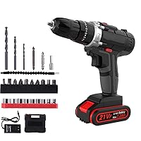 Cordless Electric Drill-21V Electric Screwdriver Set 25-Piece Set with Durable Tool Case (High Torque, 2 Speed, 10Mm Automatic Chuck), Suitable for Home Renovation and DIY Projects,1 Battery