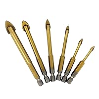 Meichoon Tile Drill Bits Set Glass 4-12mm 6PCS, Tungsten Carbide Titanium Coated 3 Cutting Triangle Head Drill Bit with Hex Shank for Tile Concrete Brick Glass Plastic and Wood DC05