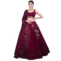 Embroidered Georgette Lehenga with Choli and an Organza Dupatta in Wine Color