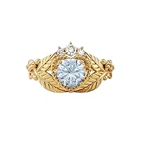 MRENITE 10K 14K 18K Gold Natural Aquamarine Rings for Women Engrave Name Size 4 to 12 Anniversary Birthday Jewelry Gifts for Her