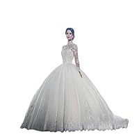 Elegant Princess Lace Applique Wedding Dress Bridal Gown Long-Sleeve Beauty Floor Length Wedding Dress White,Ivory