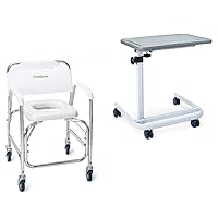 OasisSpace Rolling Commode Transport Chair 400 lb & Overbed Table, Hospital Bed Table with Holder