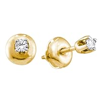 14kt Yellow Gold Girls Infant Round Diamond Solitaire Stud Earrings 1/20 Cttw