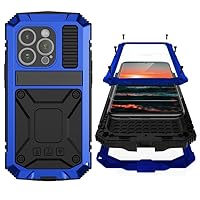 Compatible with iPhone 15 Metal Case with Screen Protector Camera Protector Military Rugged Heavy Duty Shockproof Case with Metal Kickstand Full Body Tough Dustproof Case (Blue)
