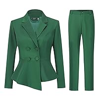 YUNCLOS Women's Double Breasted 2 Piece Suit Set 2 Button Blazer Jacket and Pants