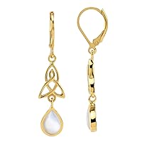 Silvershake 8X6mm Pear Shape Cabochon Stone White Gold Plated or Yellow Gold Plated 925 Sterling Silver Triquetra Celtic Knot Drop Dangle Leverback Earrings Jewelry for Women