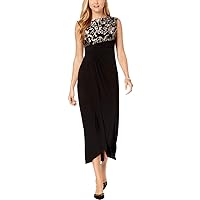 Connected Apparel Womens Petites Faux-Wrap Embroidered Evening Dress