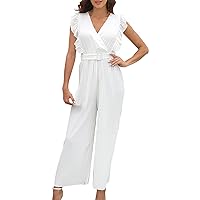 Womens Jumpsuits Sleeveless Spaghetti Strap Rompers Casual Loose Fit Overalls Long/Short Pants with Pockets