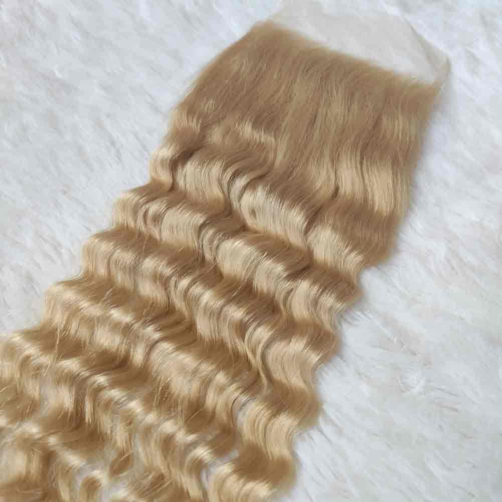Forawme Brazilian Body Wave Transparent Lace Closure Human Hair 5X5 14 Inch 100% 613 Blonde Hair Bleached Knots Pre Plucked Lace Closure Pieces