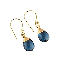 Guntaas Gems London Blue Hydro Quartz Teardrop Shape Faceted Brass Gold Plated Drop & Dangle Earrings For Women Girls
